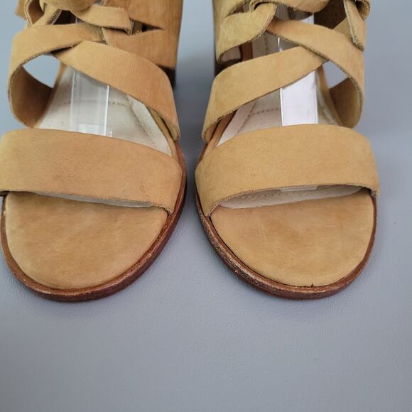 FRYE Womens Block 4" Heels Sofia Tie On Gladiator Brown Peep Toe Suede Shoe Sz 9 - Picture 5 of 8